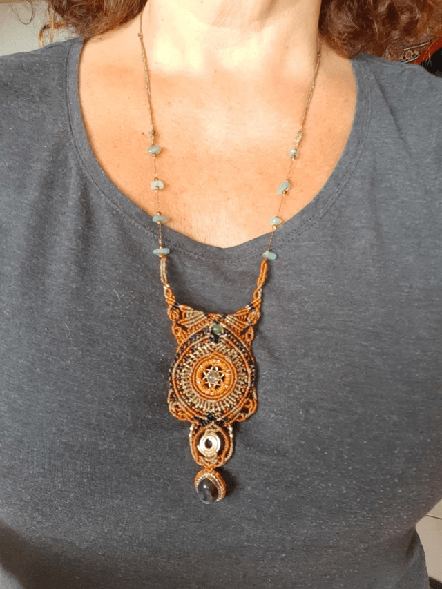 Collier macramé, Aventurine, Labradorite