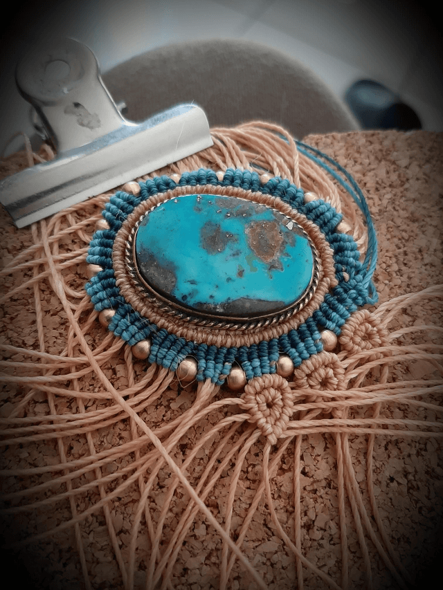 Collier macramé pierre naturelle turquoise – Perles facettes vertes