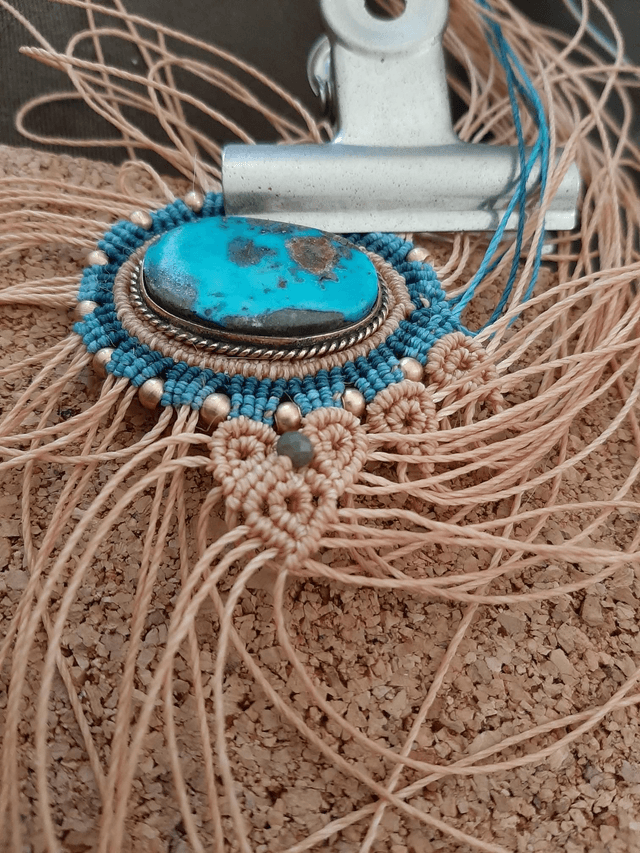 Collier macramé pierre naturelle turquoise – Perles facettes vertes
