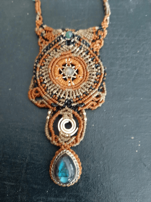 Collier macramé, Aventurine, Labradorite